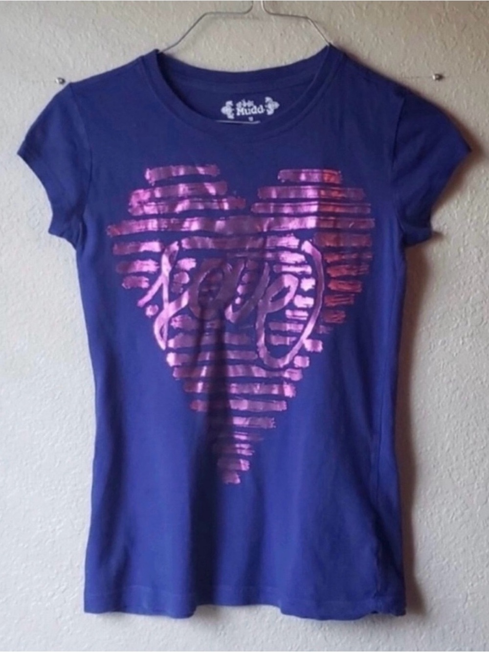 Mudd Shirt Girls Y2K Blue Short Sleeve Love Graphic T-shirt Casual Top Girls 12